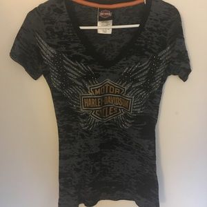 Harley-Davidson Studded Vneck- Size L (fits tight)